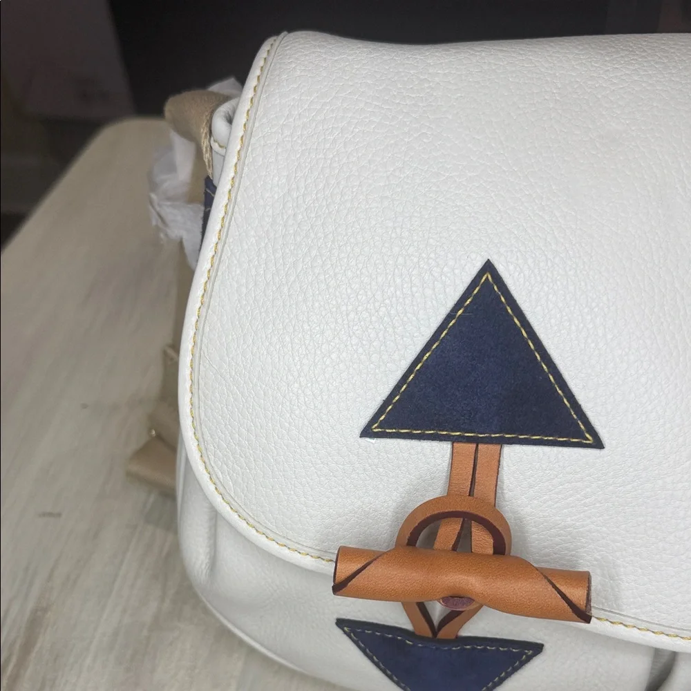 Dooney & Bourke White and Navy Medium Toggle Crossbody Bag